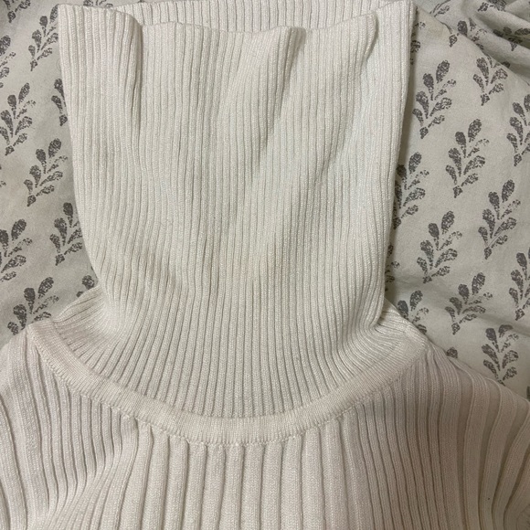 Anthropologie White Ribbed Turtleneck Long Sleeve Top, Size Small Petite - Picture 6 of 8